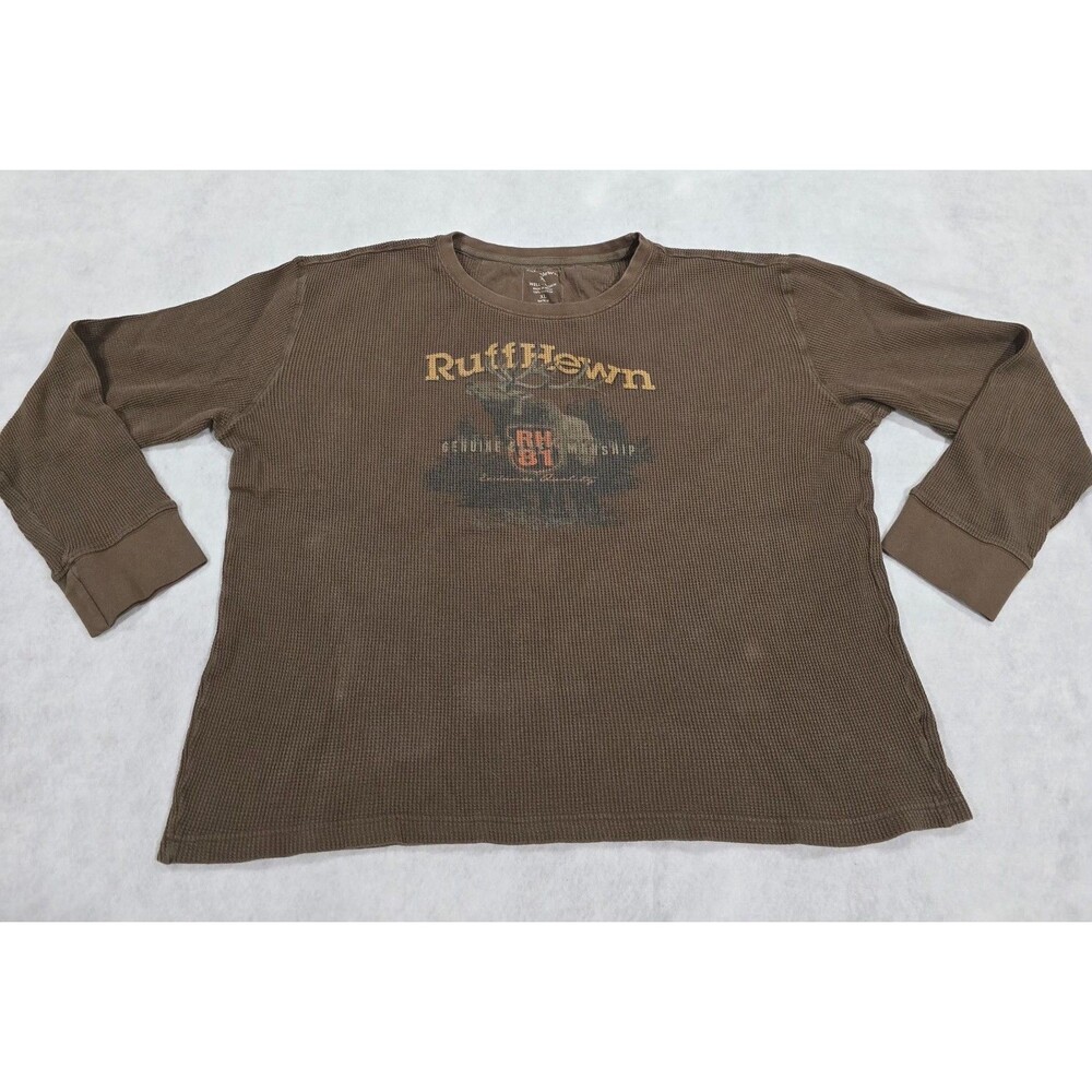 RuffHewn Well Worn Mens XL Brown Waffle Knit Thermal Long Sleeve